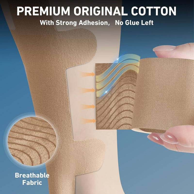 KTQUICK Store Kinesiology Tape for Achilles Tendon, 12 Count Achilles Tendon Tape Precut, Original Cotton Waterproof&Breathable, Enhance Elastic Kinesiology Athletic Tape for Achilles&Muscle Support(Beige) - Image 4